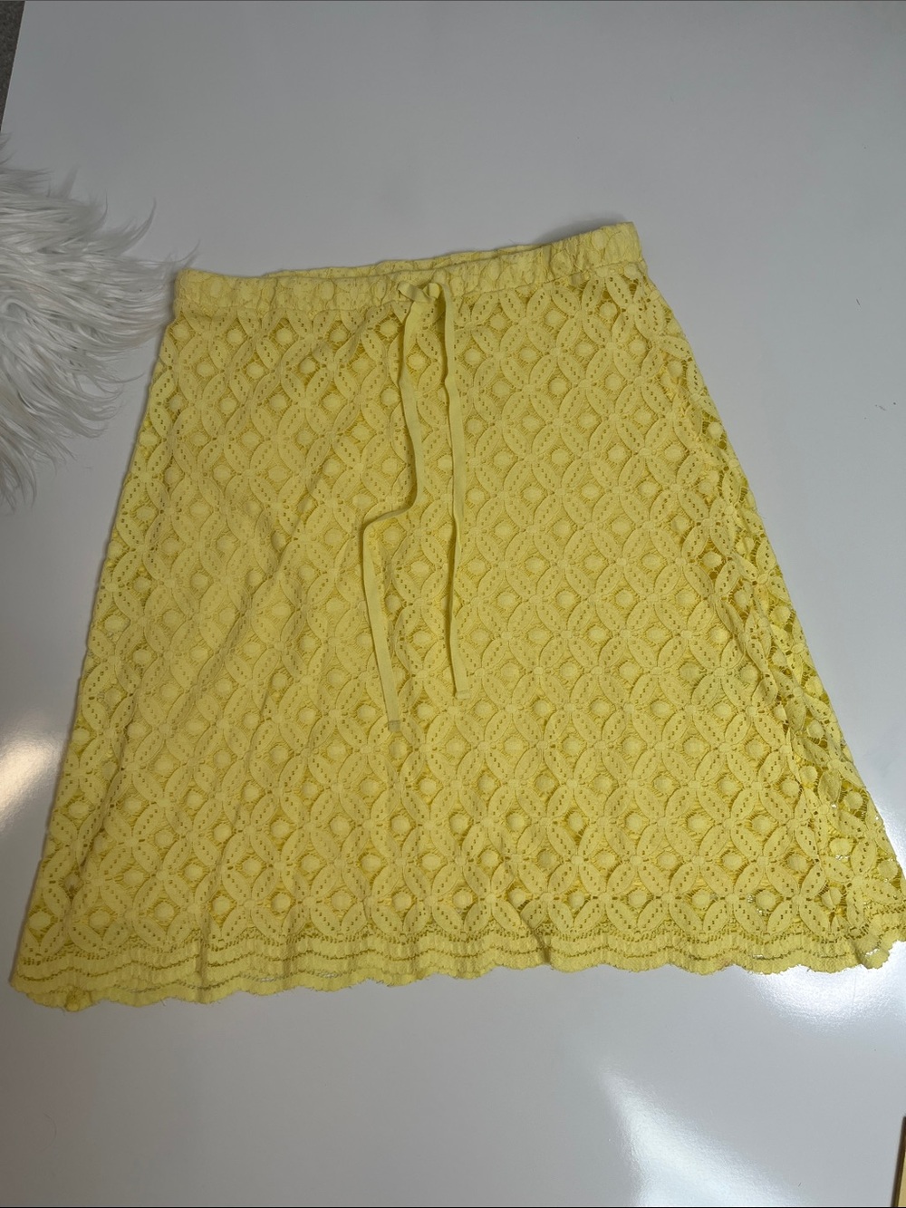 Yellow Lace Skirt Elastic Drawstring Waist Cotton Lined Size Small Sophie Max